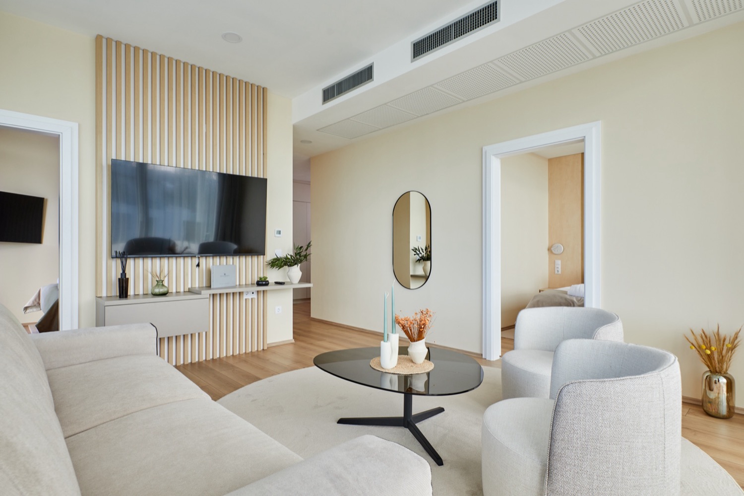 Family Boutique Suite – nappali a hálószobákkal